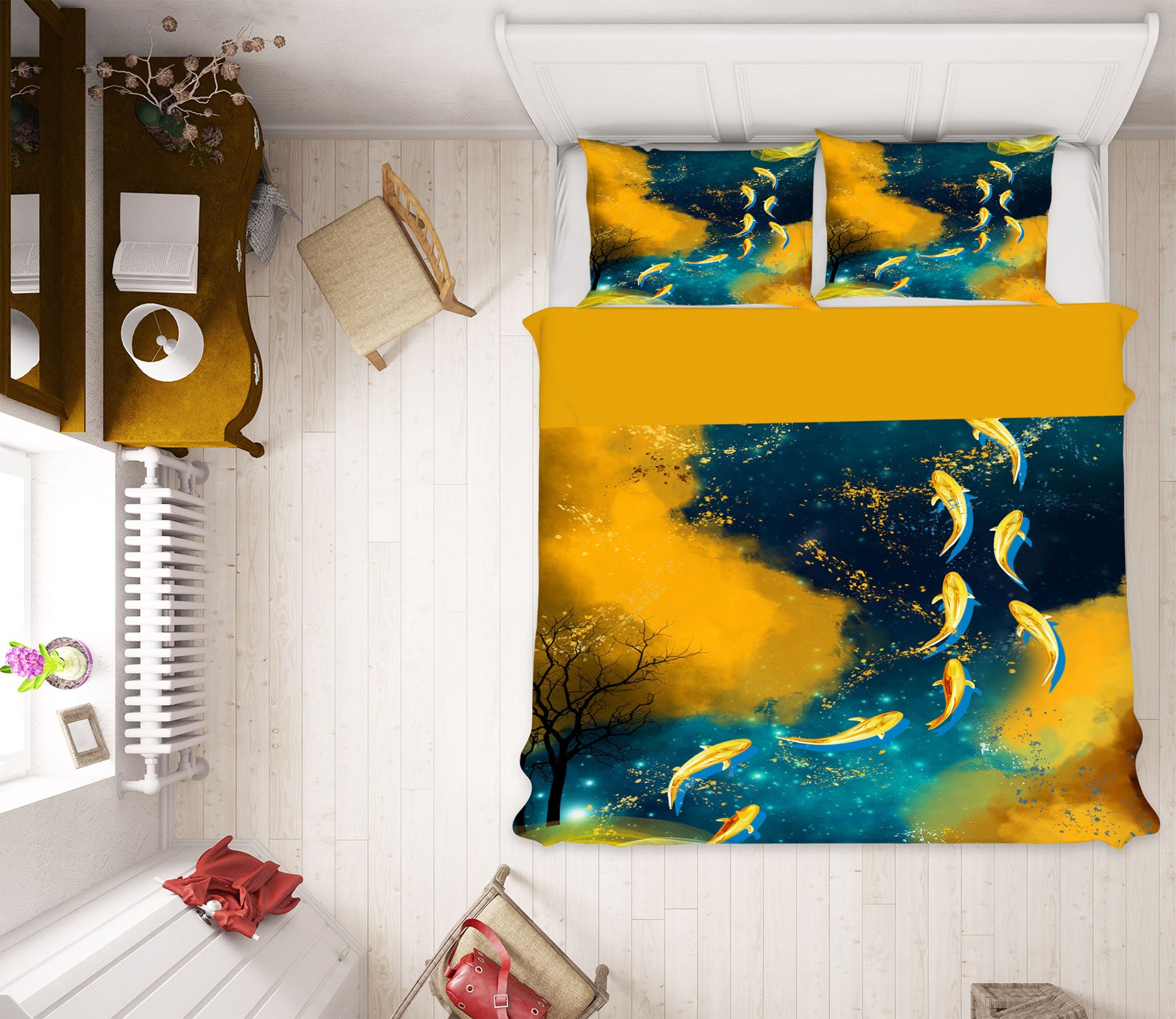 3D Golden Fish 59105 Bed Pillowcases Quilt