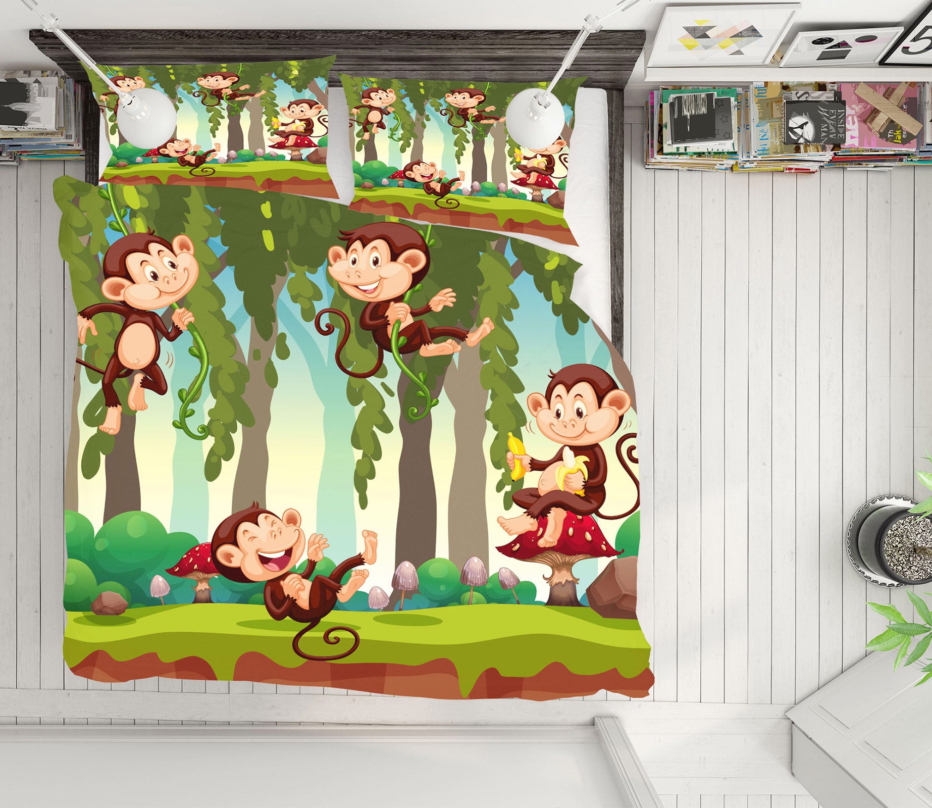 3D Tree Monkey 60056 Bed Pillowcases Quilt