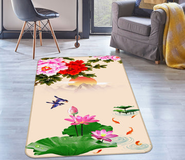 3D Lotus Fish Bird 32104 Non Slip Rug Mat