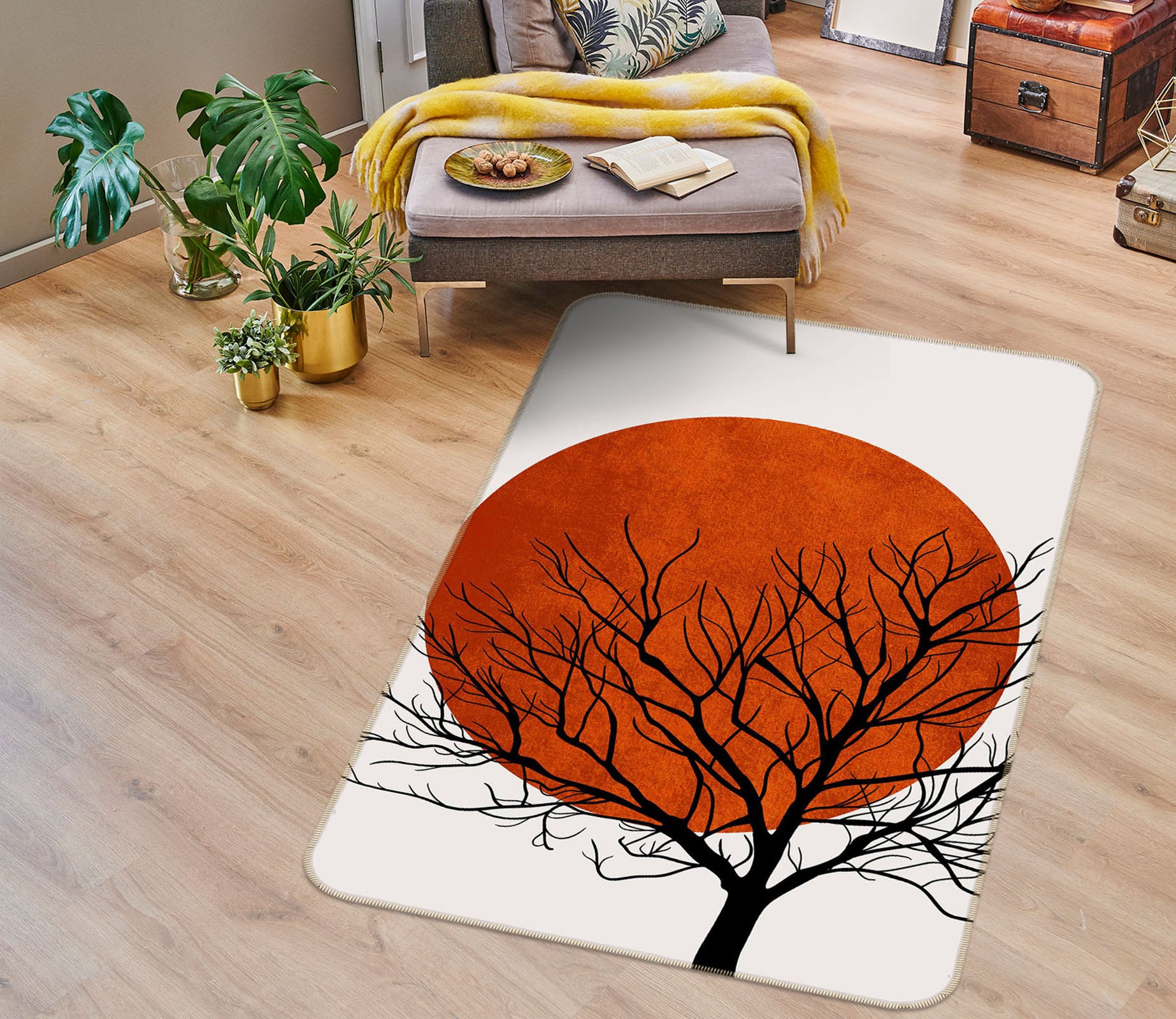 3D Red Sun Dead Tree 84149 Boris Draschoff Rug Non Slip Rug Mat