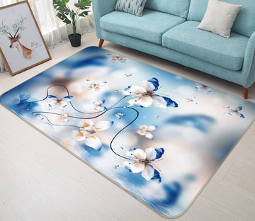 3D White Butterfly 050 Animal Non Slip Rug Mat