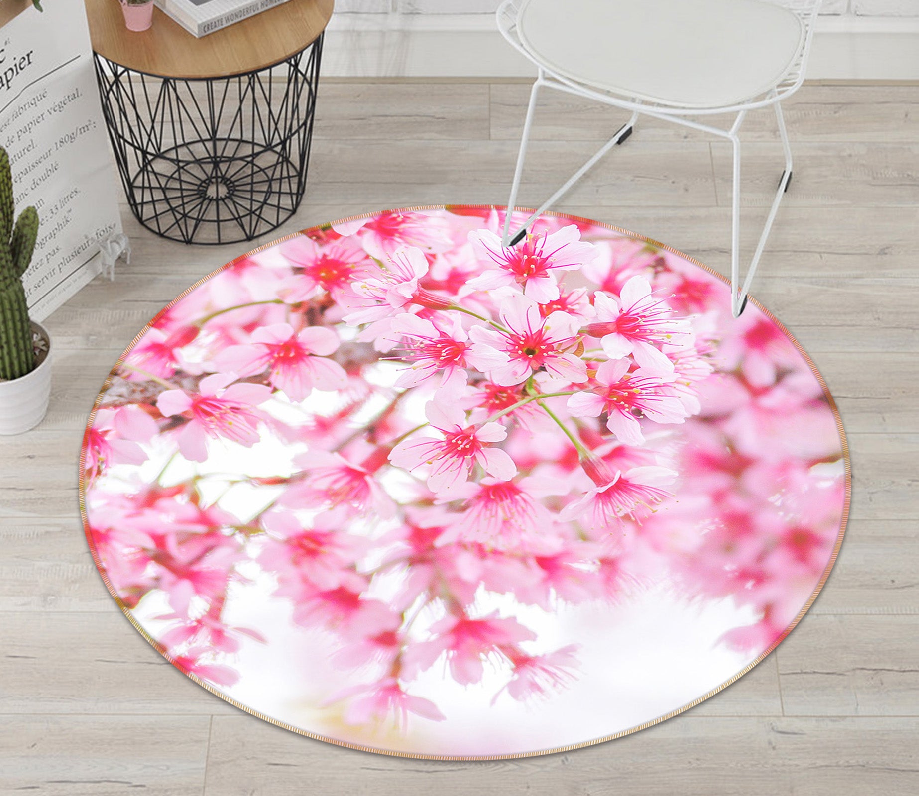 3D Pink Flower 71230 Round Non Slip Rug Mat