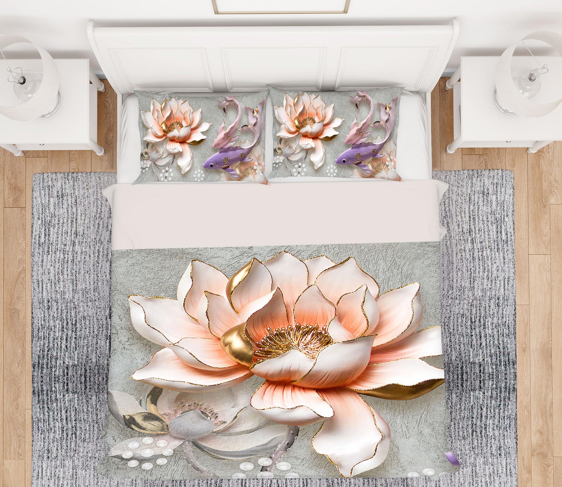 3D Lotus 13073 Bed Pillowcases Quilt