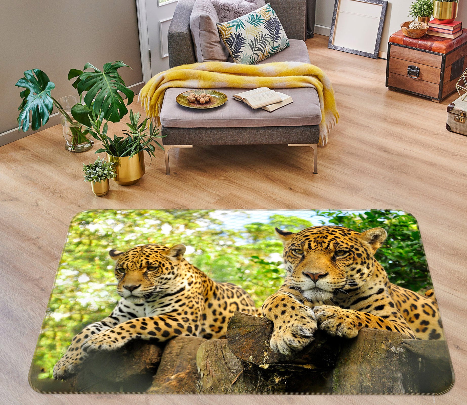 3D Two Leopards 30019 Non Slip Rug Mat