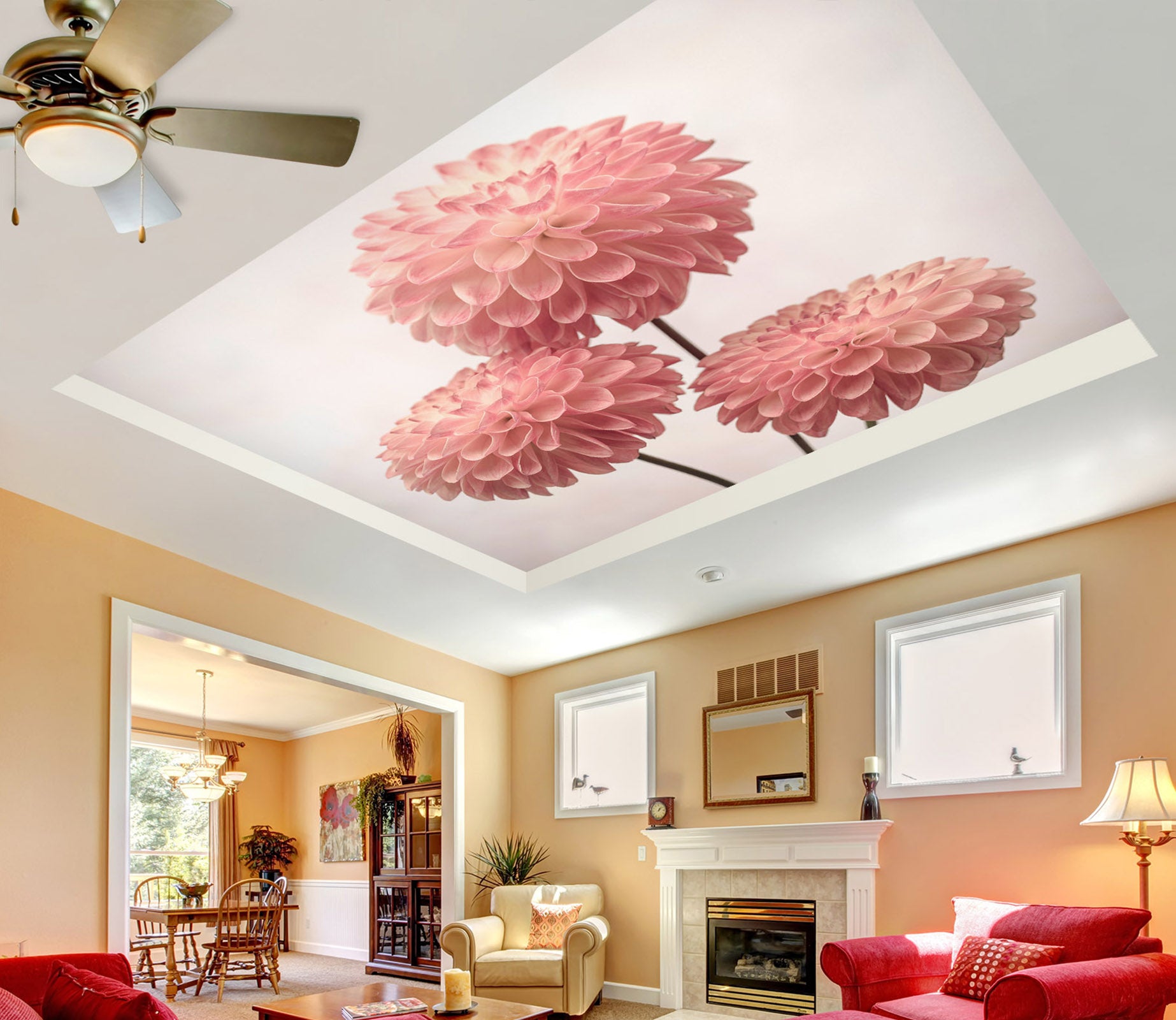 3D Red Chrysanthemum 2582 Assaf Frank Ceiling Wallpaper Murals
