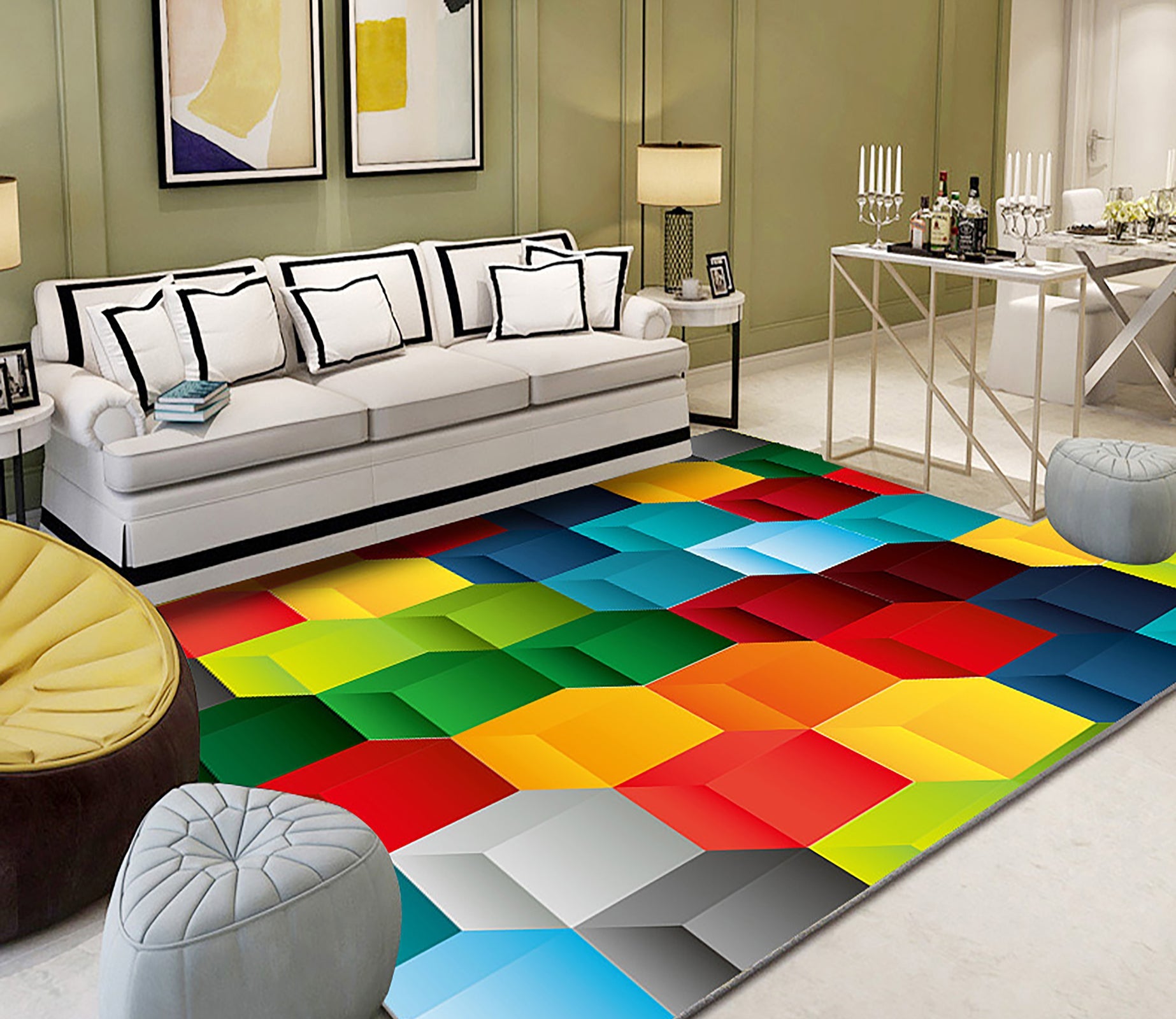 3D Color Geometry WG020 Non Slip Rug Mat Mat AJ Creativity Home 