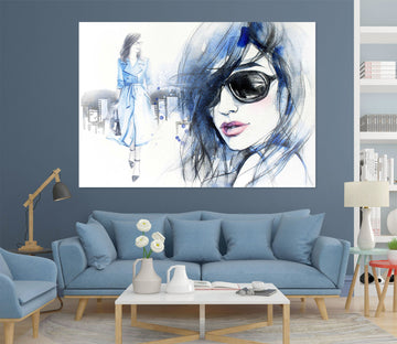 3D Blue Hair Woman 1046 Wall Sticker