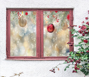 3D Snow Golden Red Ball 42144 Christmas Window Film Print Sticker Cling Stained Glass Xmas