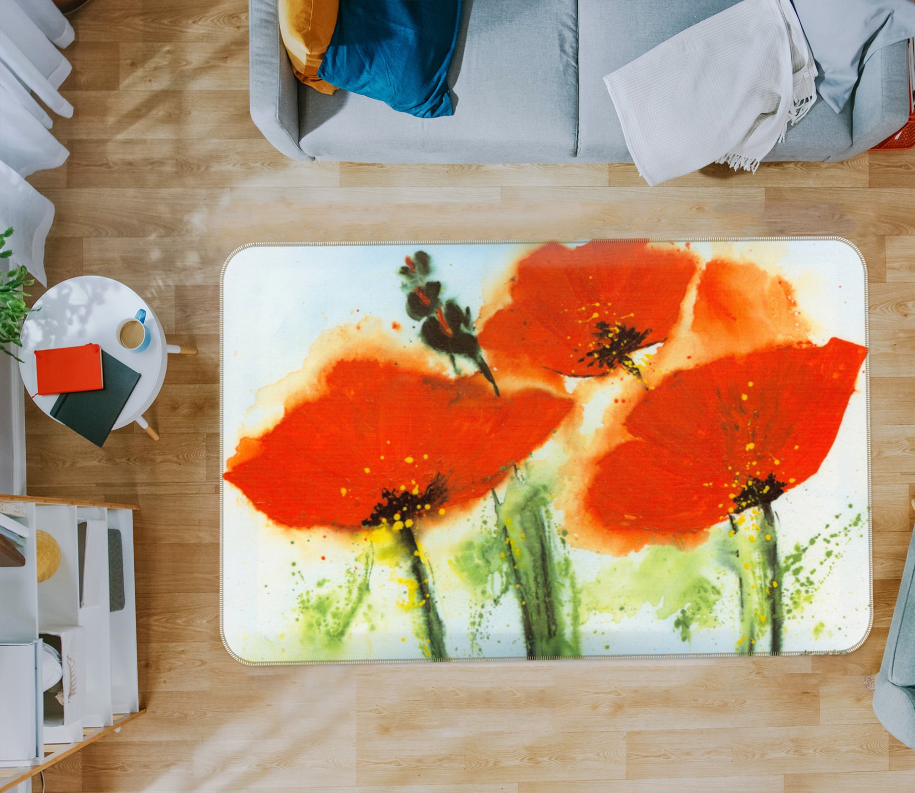 3D Red Flowers 75297 Non Slip Rug Mat