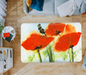 3D Red Flowers 75297 Non Slip Rug Mat