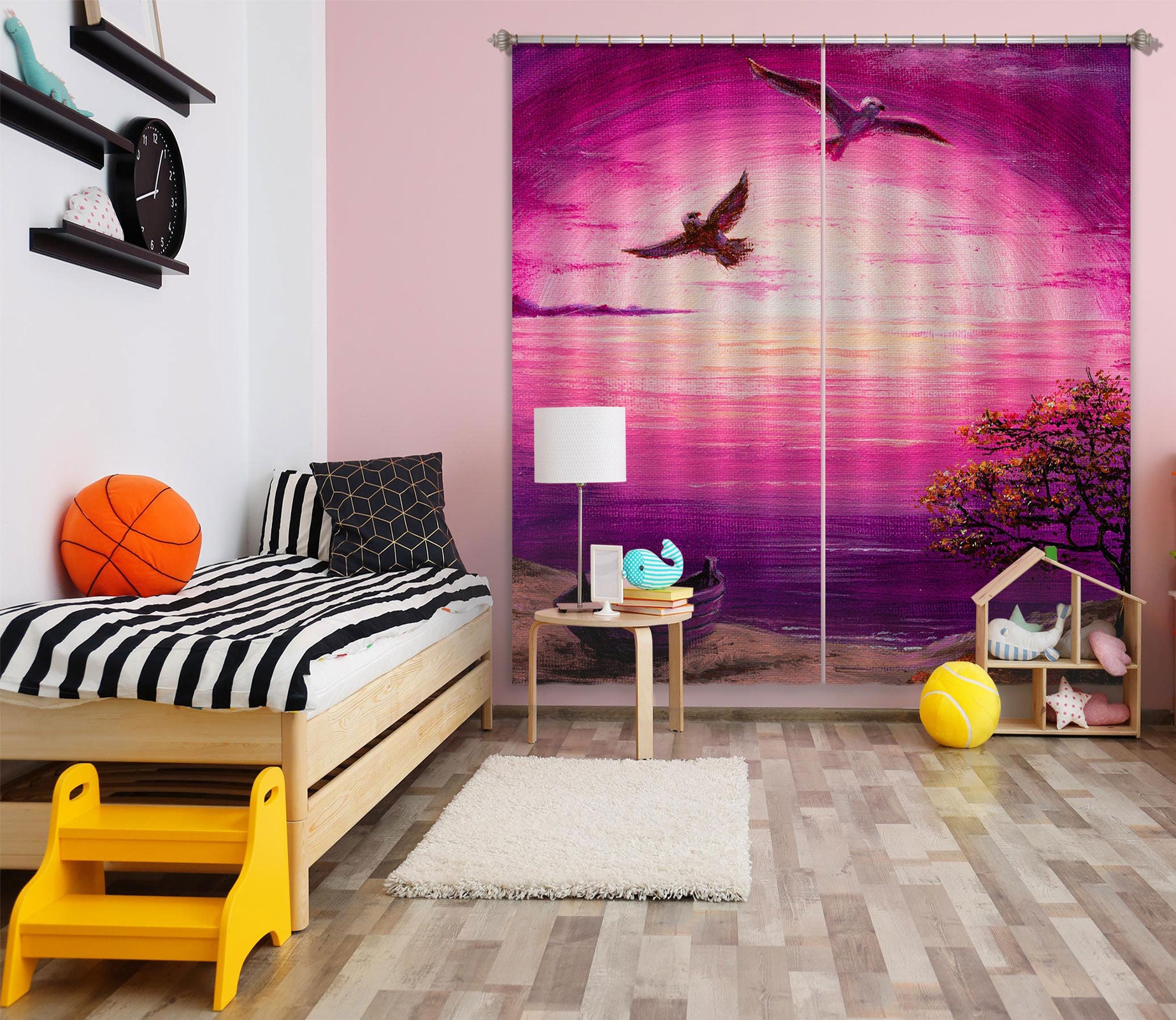 3D Pink Sky Eagle 1720 Marina Zotova Curtain Curtains Drapes