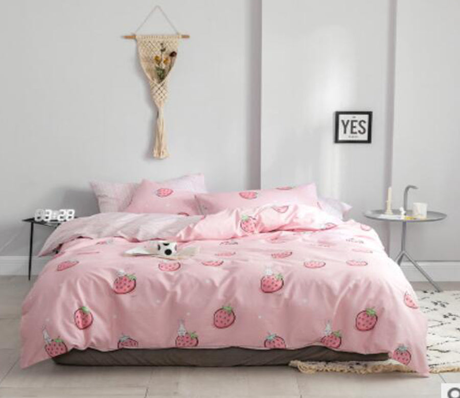 3D Pink Strawberry 15019 Bed Pillowcases Quilt
