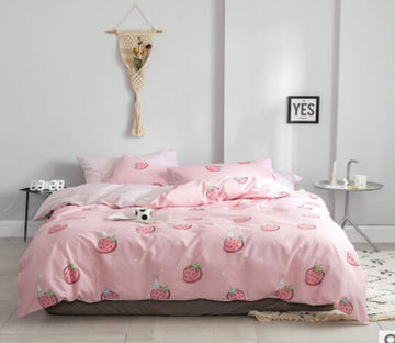 3D Pink Strawberry 15019 Bed Pillowcases Quilt