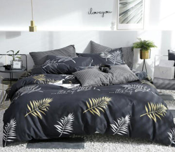 3D Leaves On Black 16066 Bed Pillowcases Quilt
