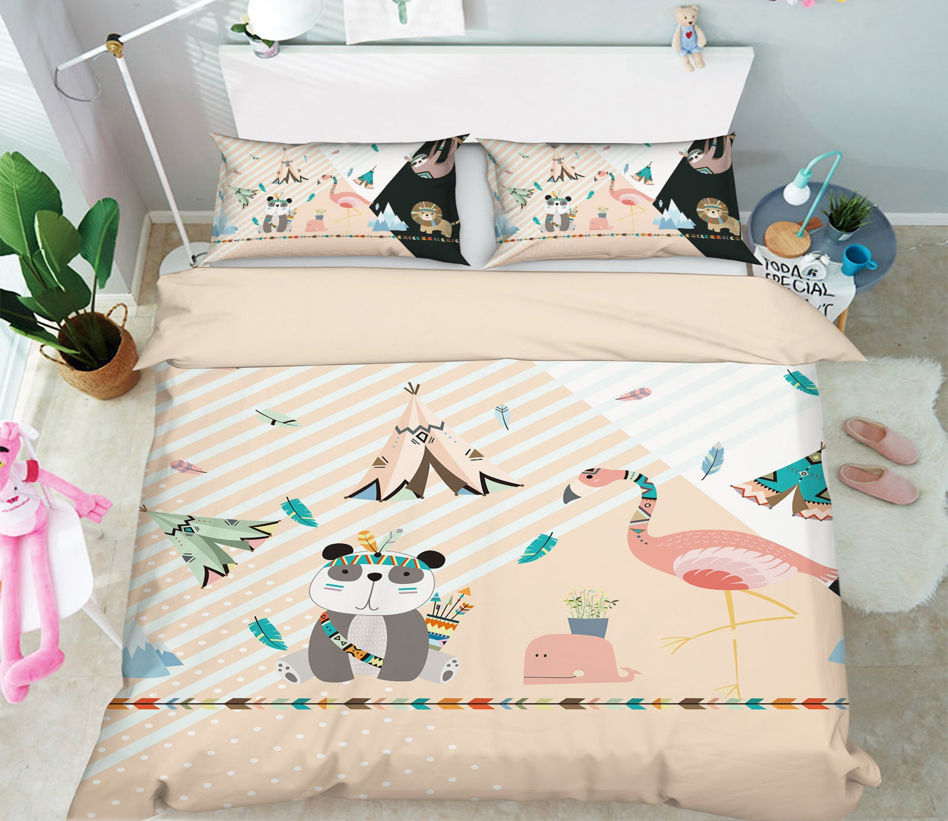 3D Cartoon Panda Flamingo 13136 Bed Pillowcases Quilt