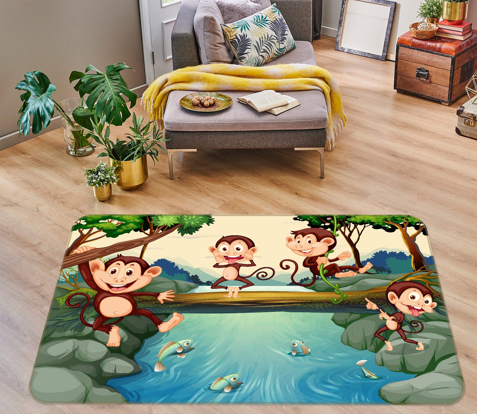 3D Cartoons Monkey 30078 Non Slip Rug Mat