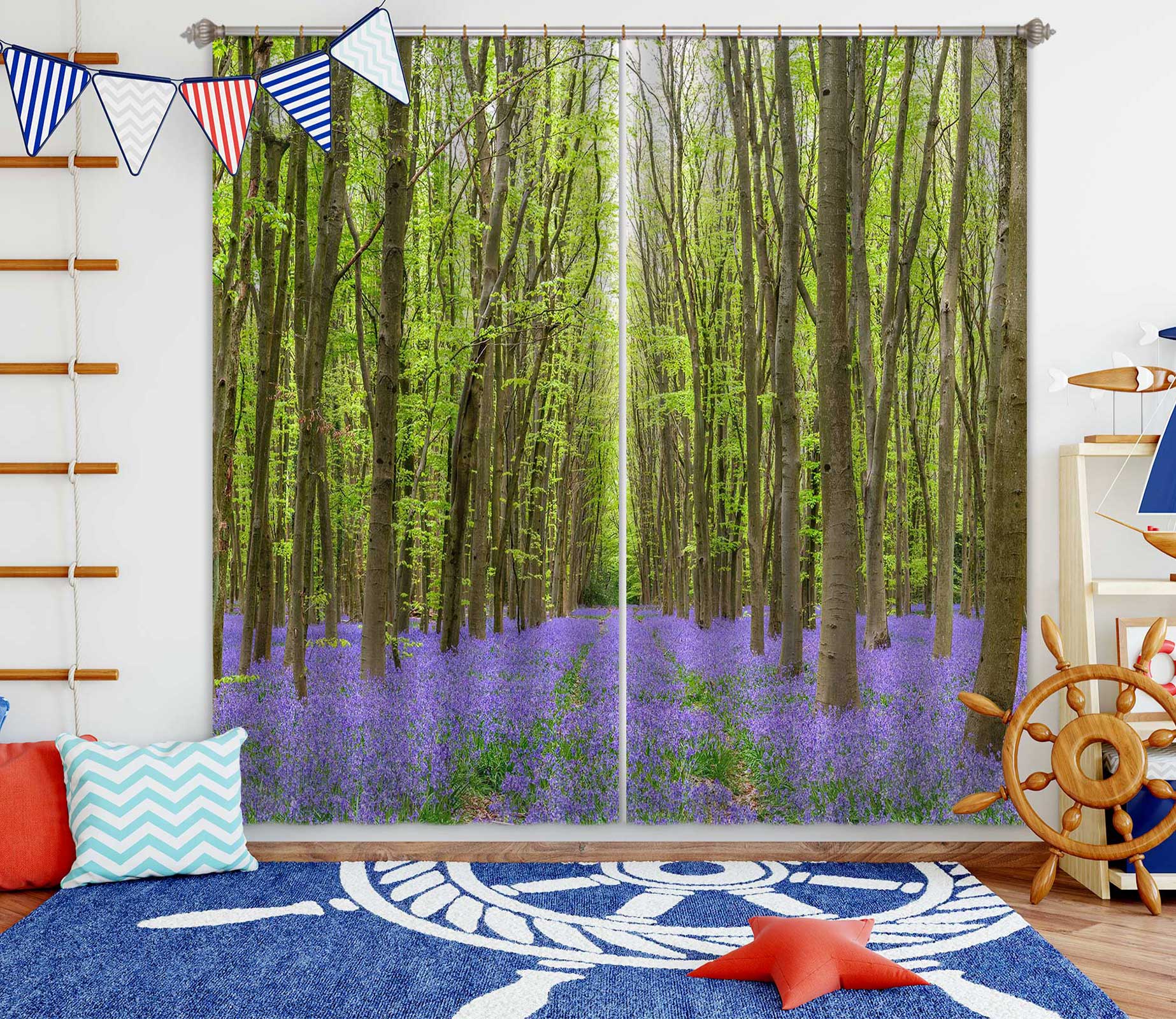 3D Purple Flower Forest 6598 Assaf Frank Curtain Curtains Drapes