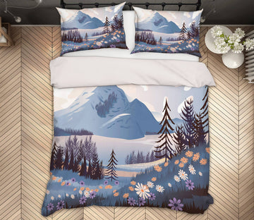 3D Snow Mountain Tree 59196 Bed Pillowcases Quilt