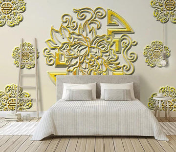 3D Golden Flowers 2028 Wall Murals Wallpaper AJ Wallpaper 2 