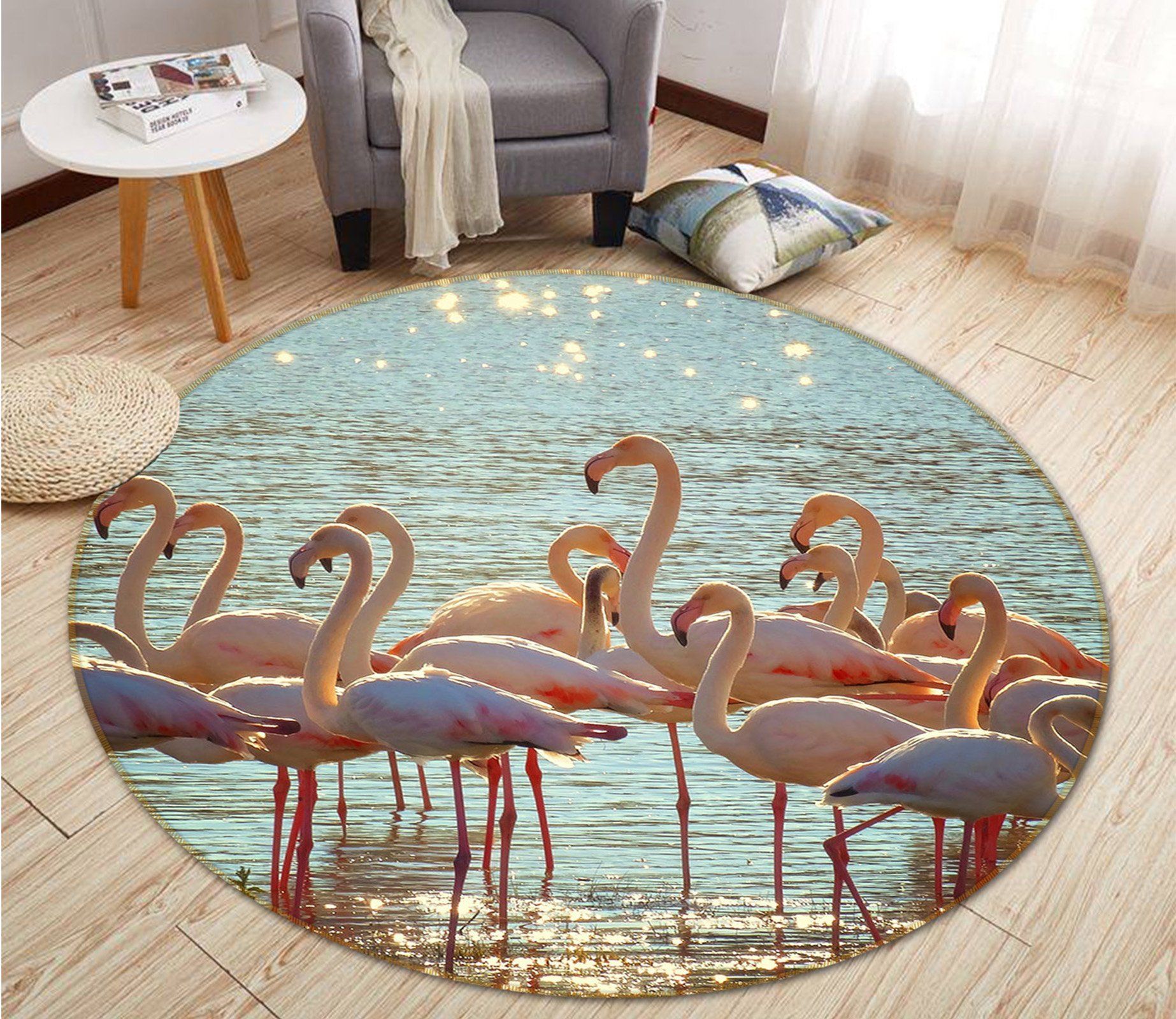 3D Flamingo Group 041 Animal Round Non Slip Rug Mat Mat AJ Creativity Home 