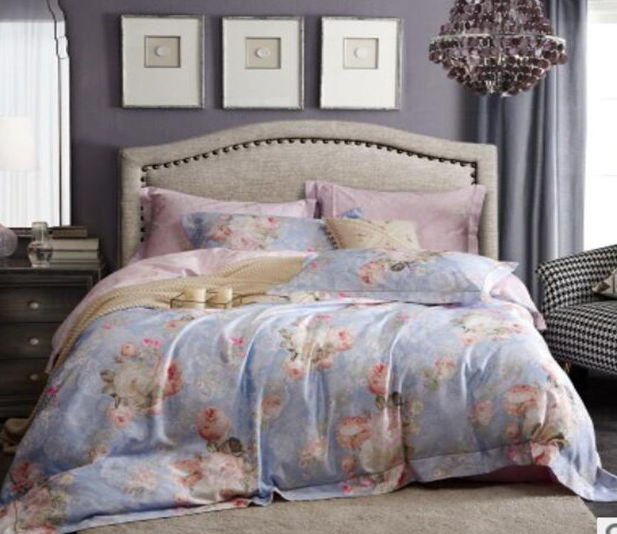 3D Light Blue Pink Flower 14126 Bed Pillowcases Quilt