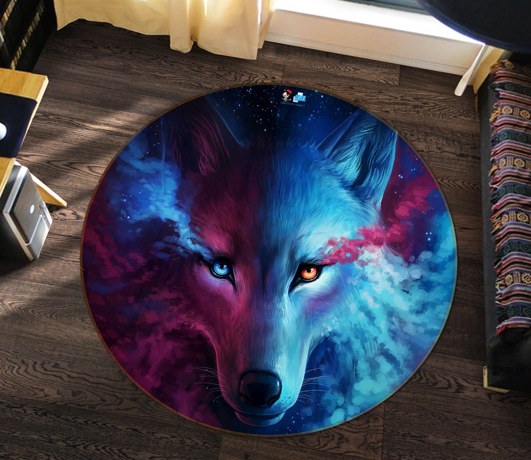 3D Wolf 74040 Round Non Slip Rug Mat