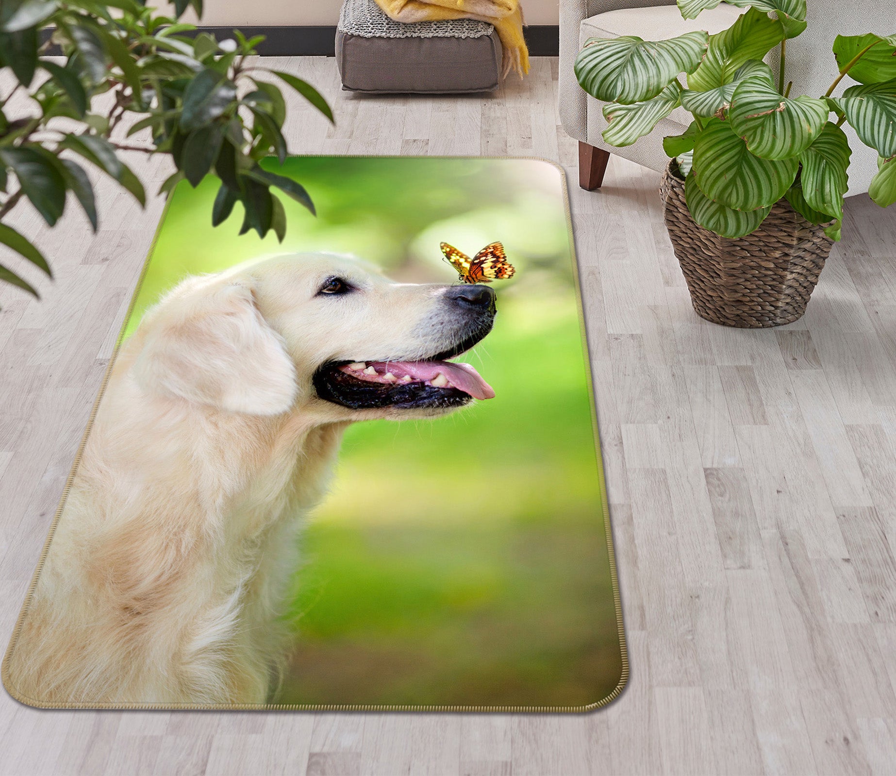 3D Labrador Butterfly 189 Animal Non Slip Rug Mat