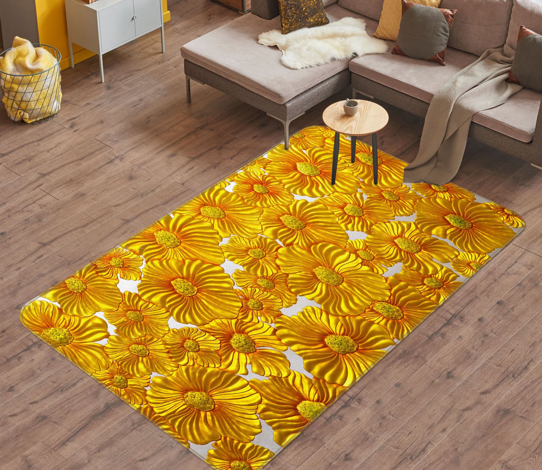 3D Golden Flowers 32226 Non Slip Rug Mat