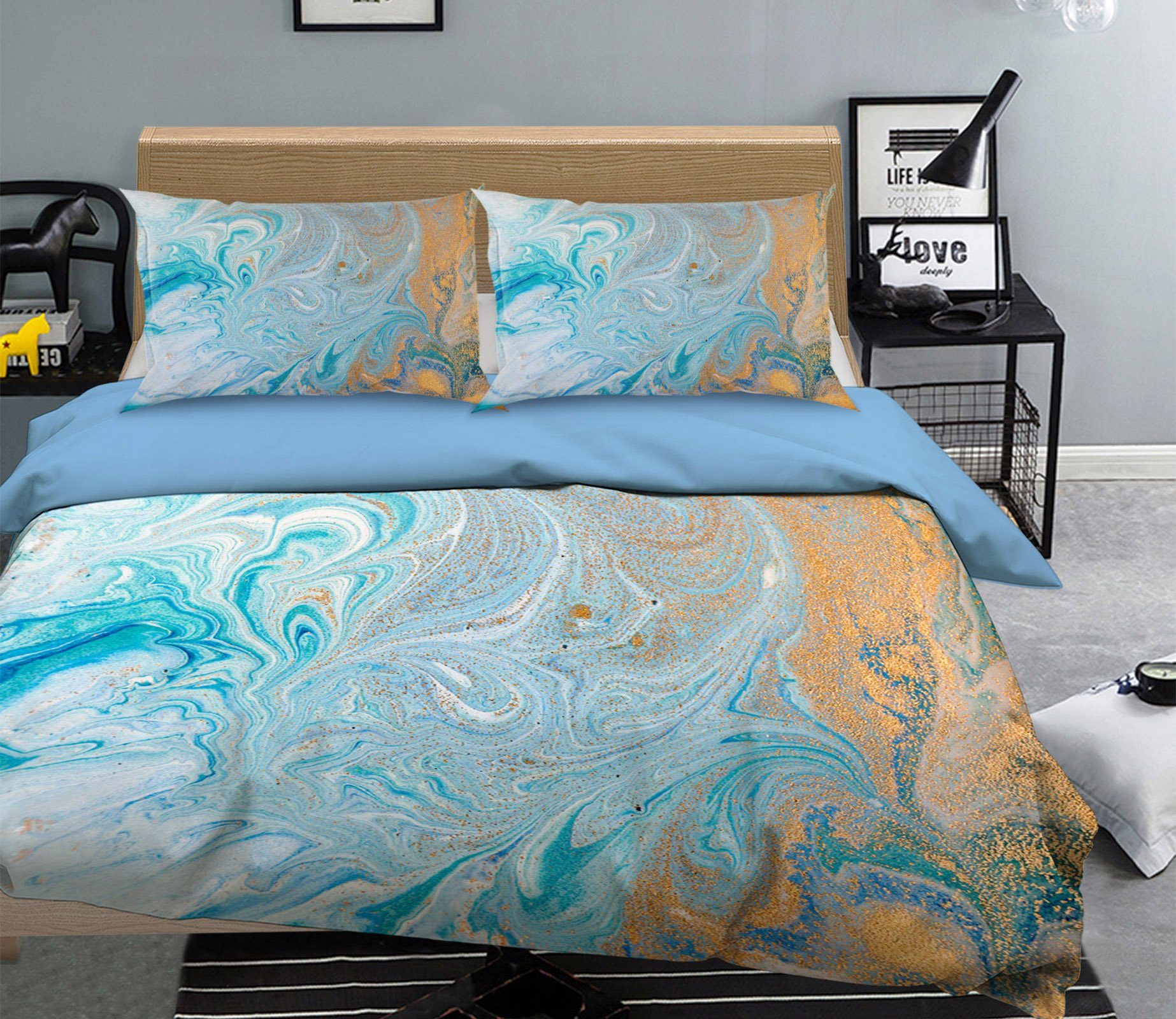 3D Light Blue Pigment 051 Bed Pillowcases Quilt Wallpaper AJ Wallpaper 