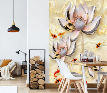 3D Swimming Fish Lotus 1865 Wall Murals Wallpaper AJ Wallpaper 2 