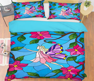 3D Butterfly Girl Flower 14002 Bed Pillowcases Quilt