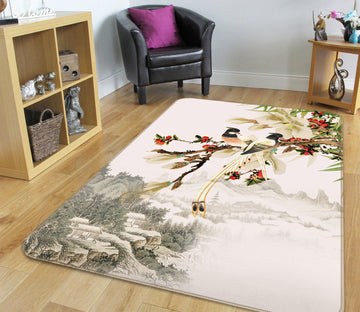 3D Flower Branch Bird 27158 Non Slip Rug Mat