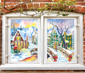 3D Snowy Town 43036 Christmas Window Film Print Sticker Cling Stained Glass Xmas
