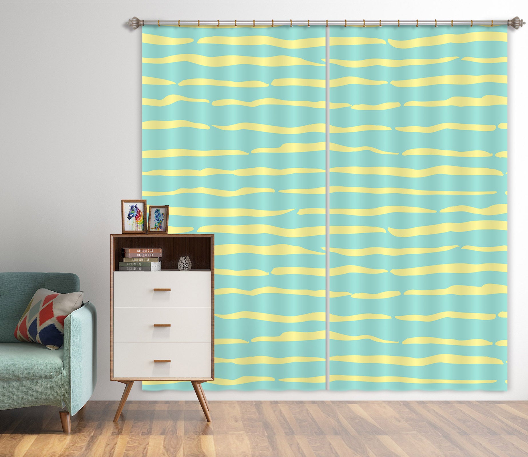 3D Green Striped Pattern 11180 Kashmira Jayaprakash Curtain Curtains Drapes