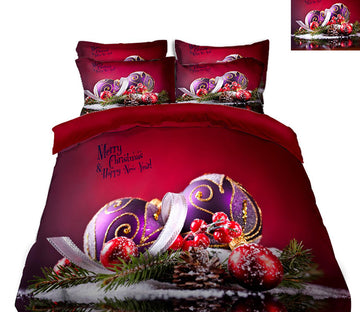 3D Purple Ball Pendant 45181 Christmas Quilt Duvet Cover Xmas Bed Pillowcases