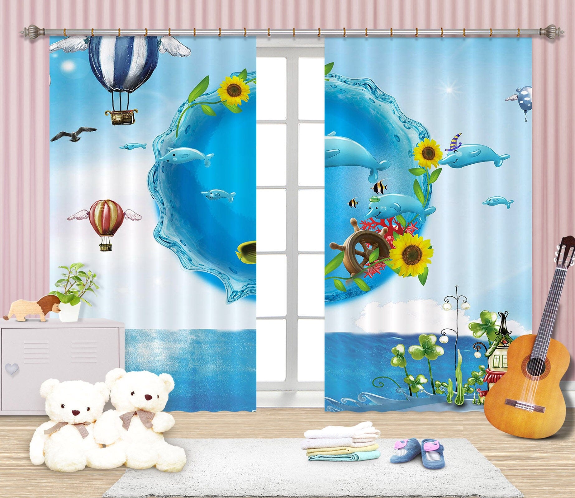 3D Blue Balloon 726 Curtains Drapes Wallpaper AJ Wallpaper 