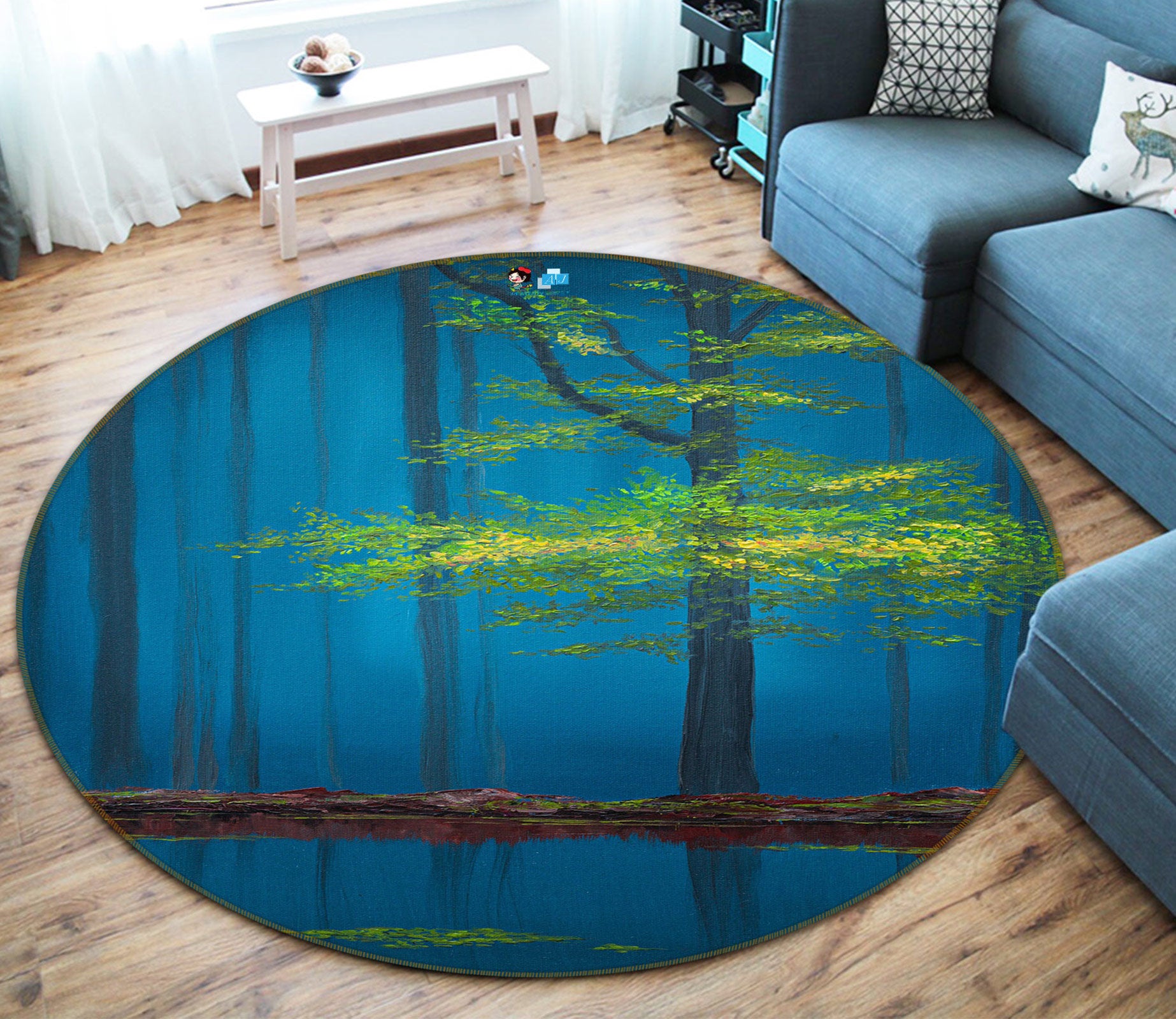 3D Tree 18139 Marina Zotova Rug Round Non Slip Rug Mat