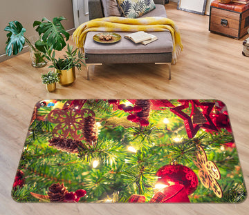 3D Tree Red Pendant 55053 Christmas Non Slip Rug Mat Xmas