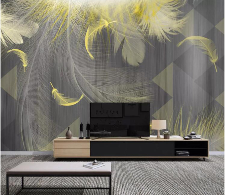 3D Yellow Feather WC2718 Wall Murals