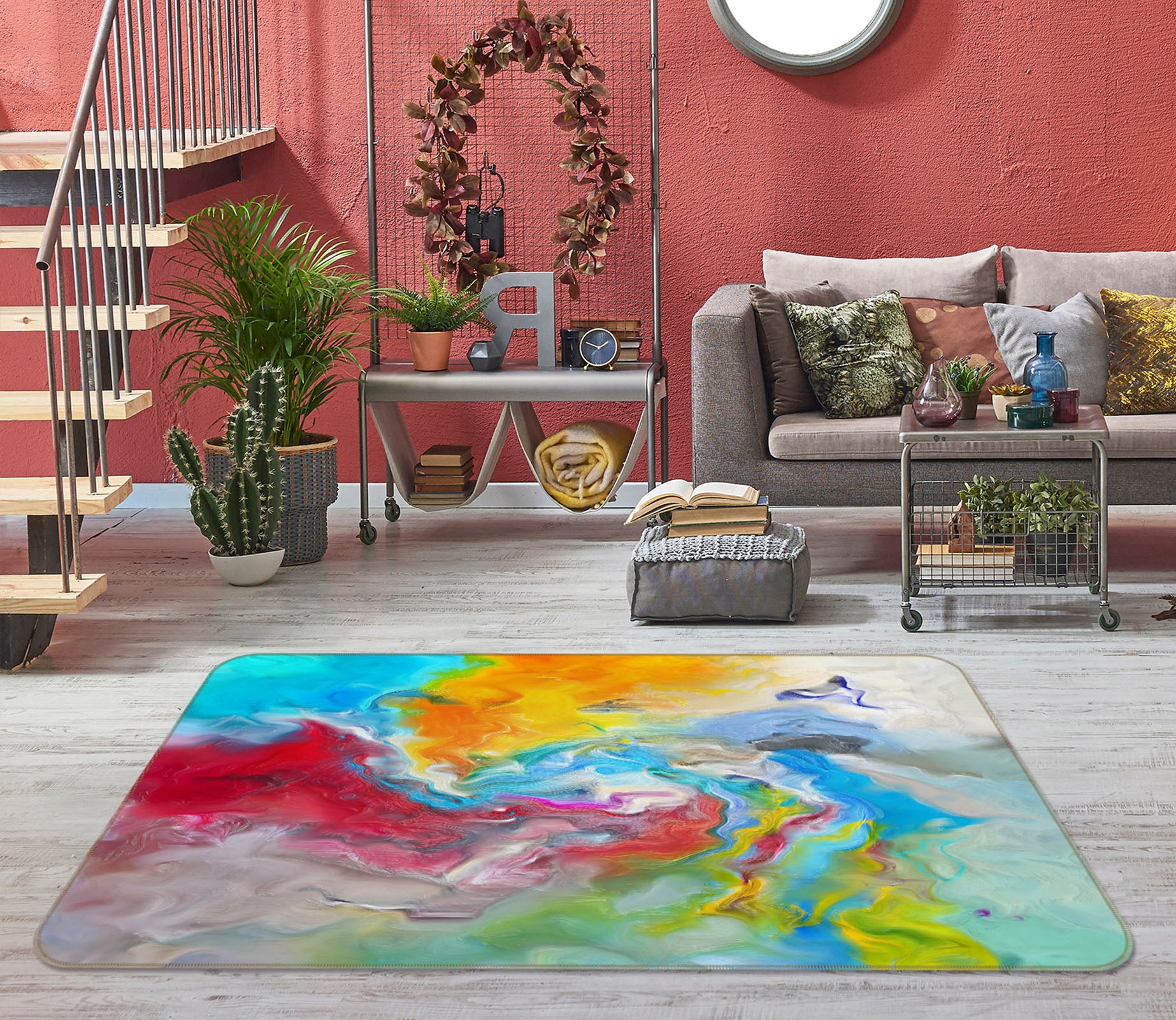 3D Multicolored Pattern 27102 Non Slip Rug Mat