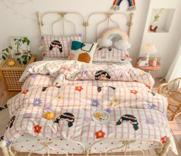 3D Cartoon Girl Flowers 50053 Bed Pillowcases Quilt