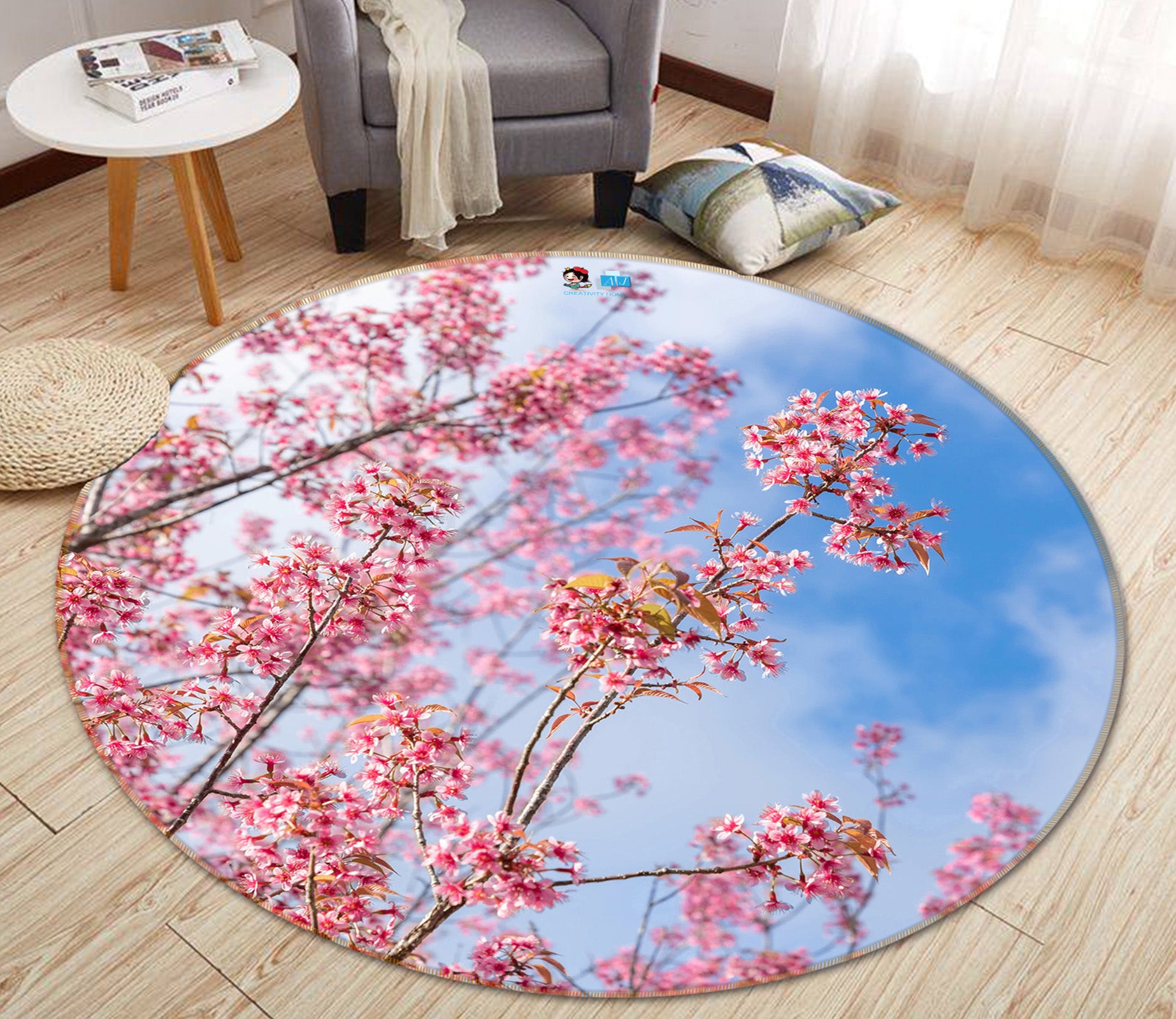 3D Cherry Blossoms 81116 Round Non Slip Rug Mat