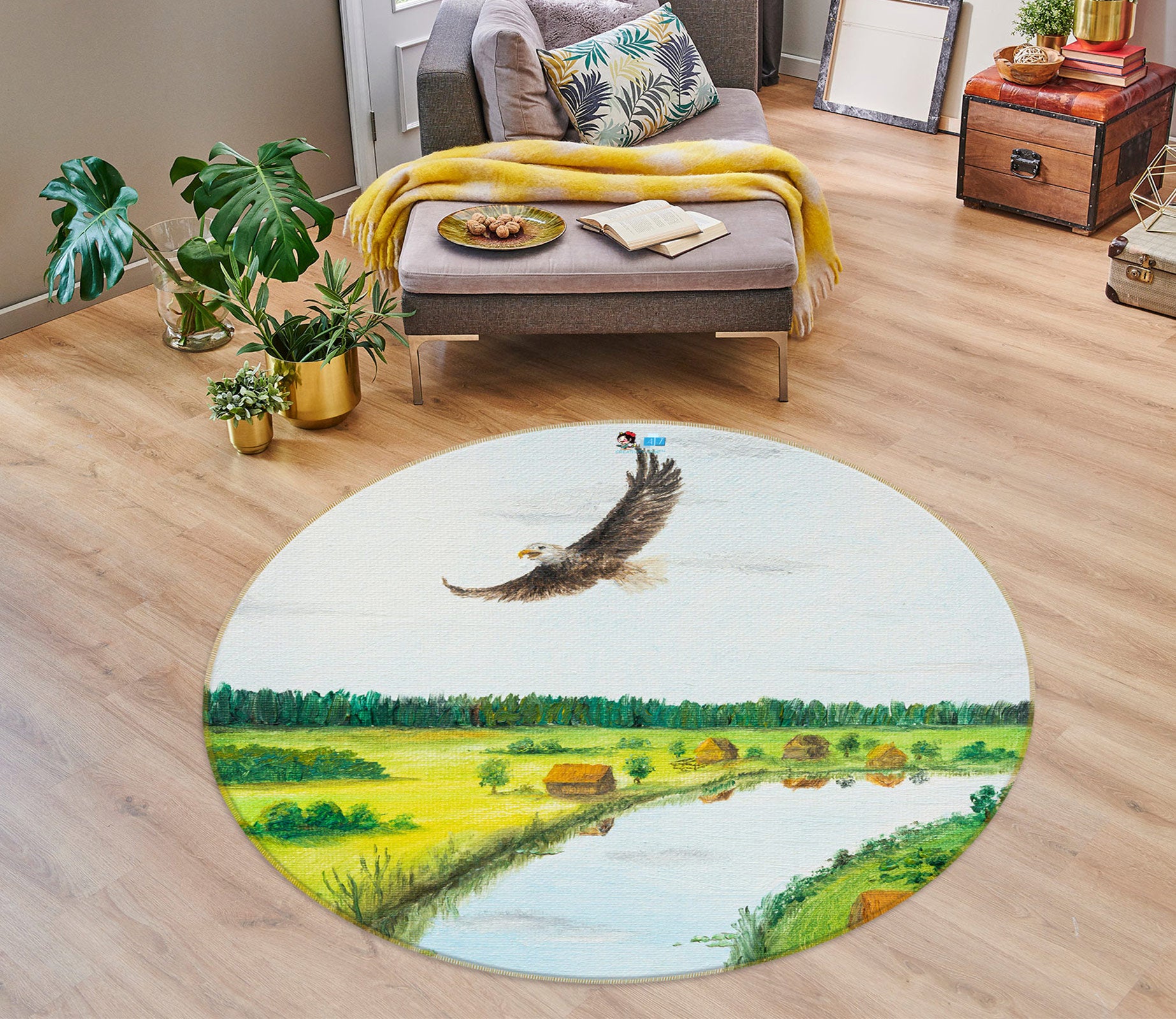 3D River Eagle 18129 Marina Zotova Rug Round Non Slip Rug Mat