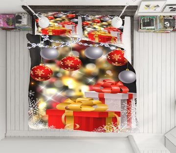 3D Red Ball Gift 50038 Christmas Quilt Duvet Cover Xmas Bed Pillowcases