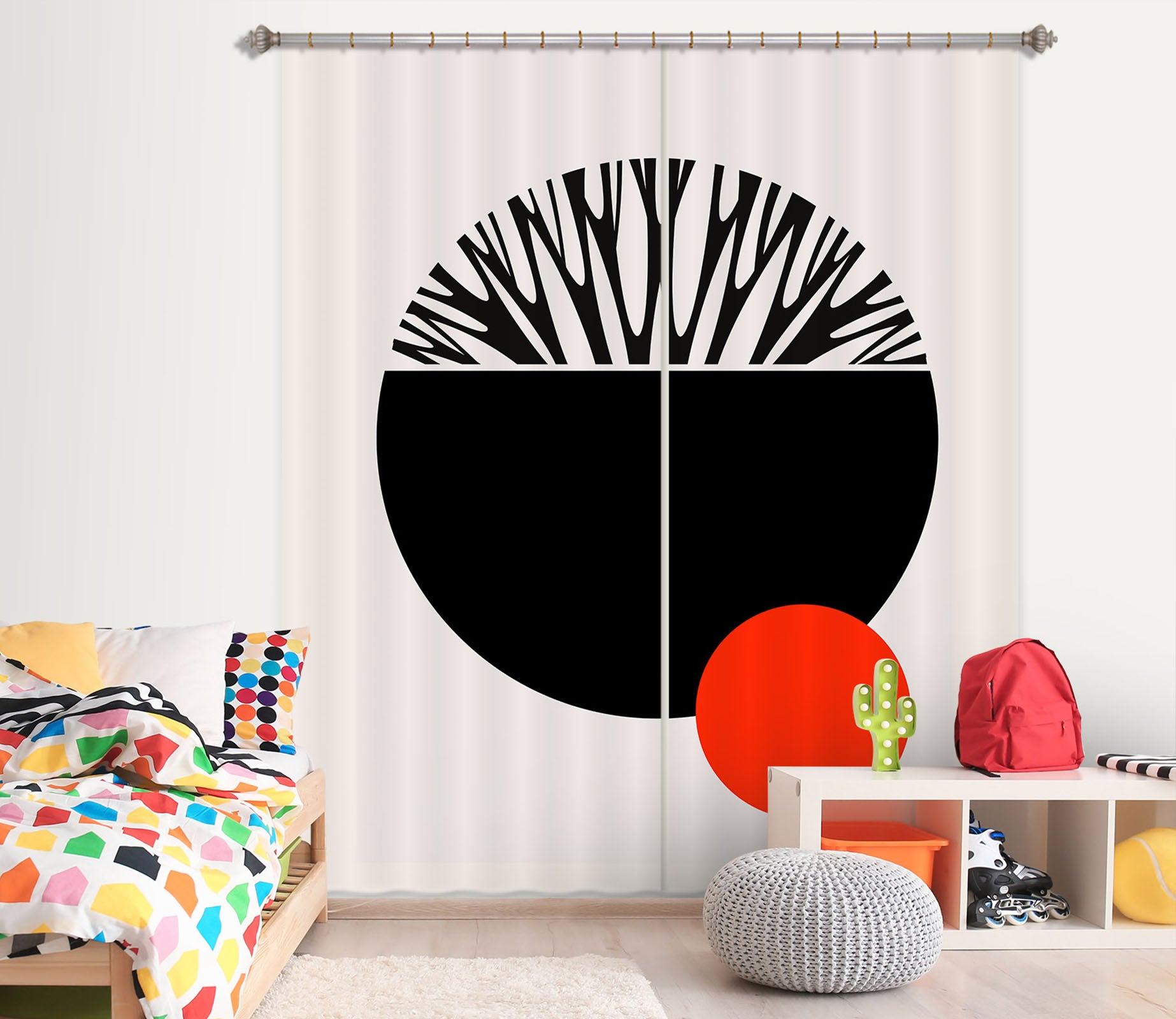 3D Black Semicircle 1009 Boris Draschoff Curtain Curtains Drapes