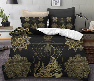 3D Buddha Triangle 1020 Bed Pillowcases Quilt