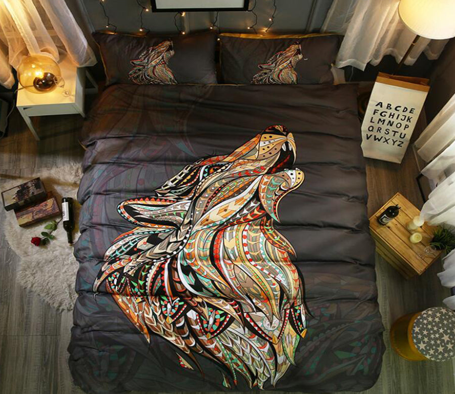 3D Wolf 1046 Bed Pillowcases Quilt