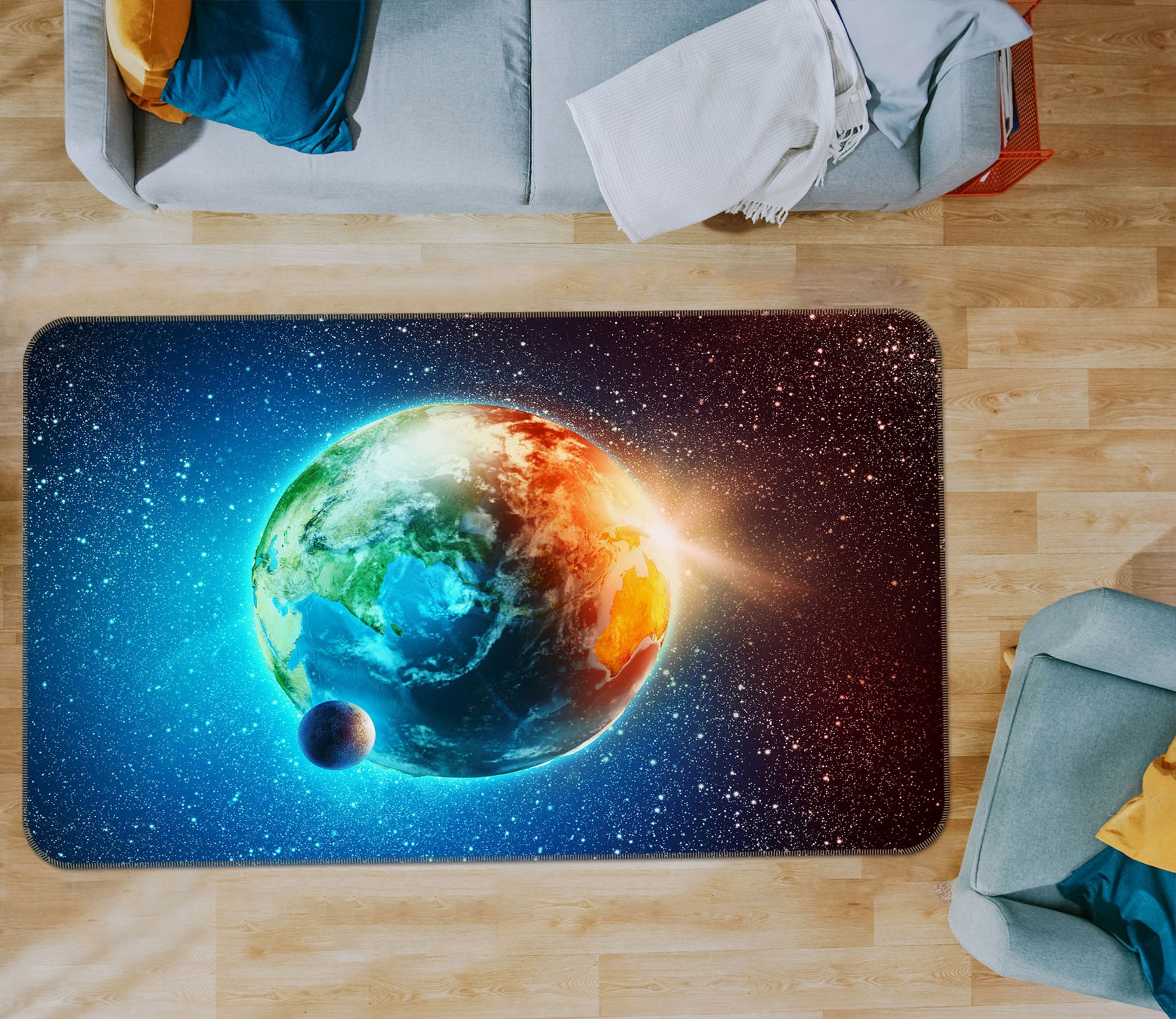 3D Earth Moon 31151 Non Slip Rug Mat