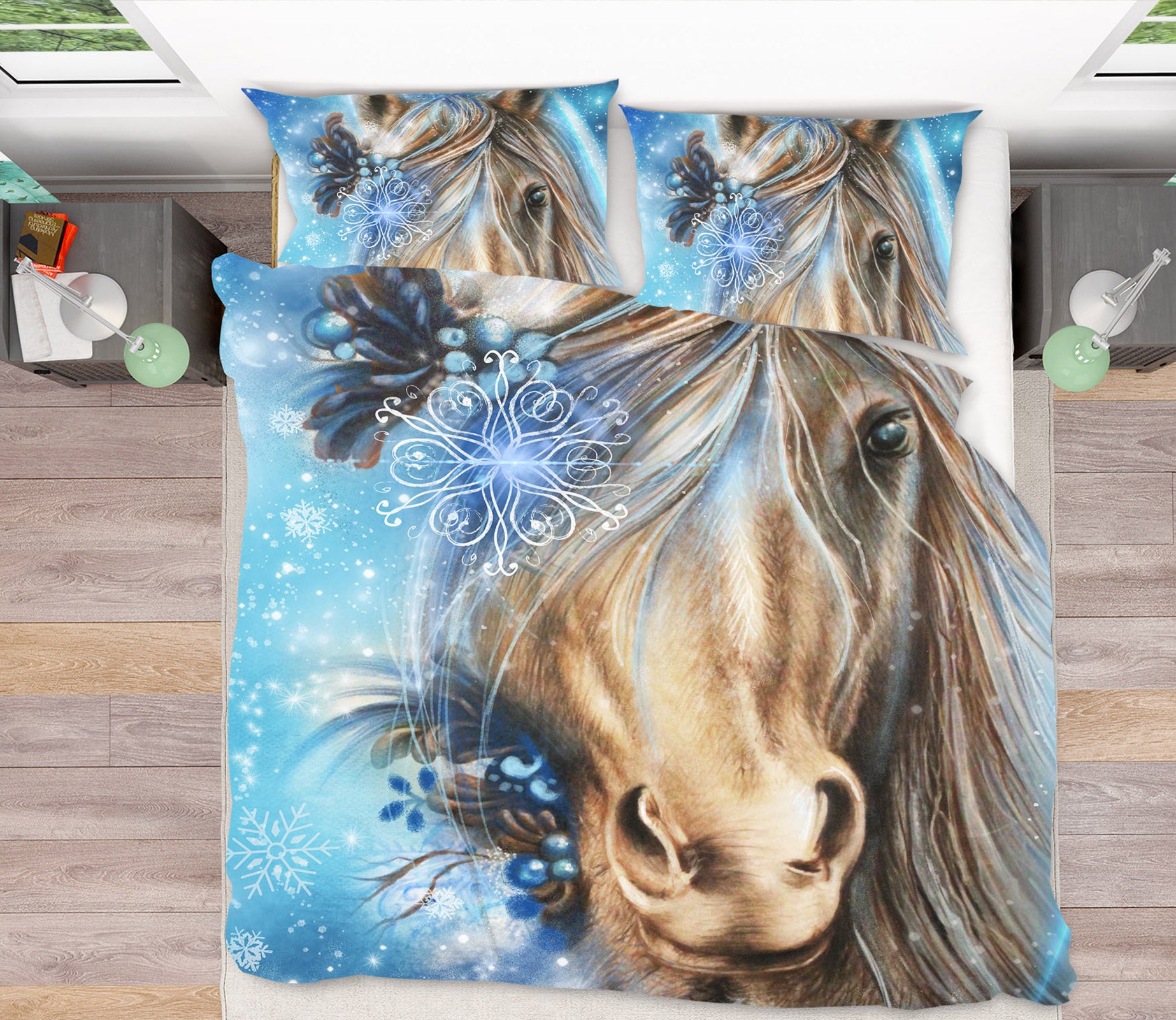 3D Snowflake Horse 8592 Sheena Pike Bedding Bed Pillowcases Quilt Cover Duvet Cover