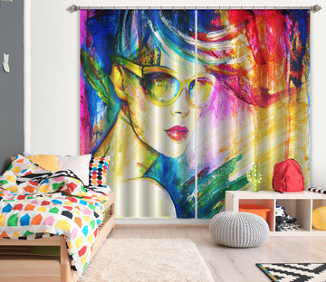3D Glasses Girl 051 Curtains Drapes